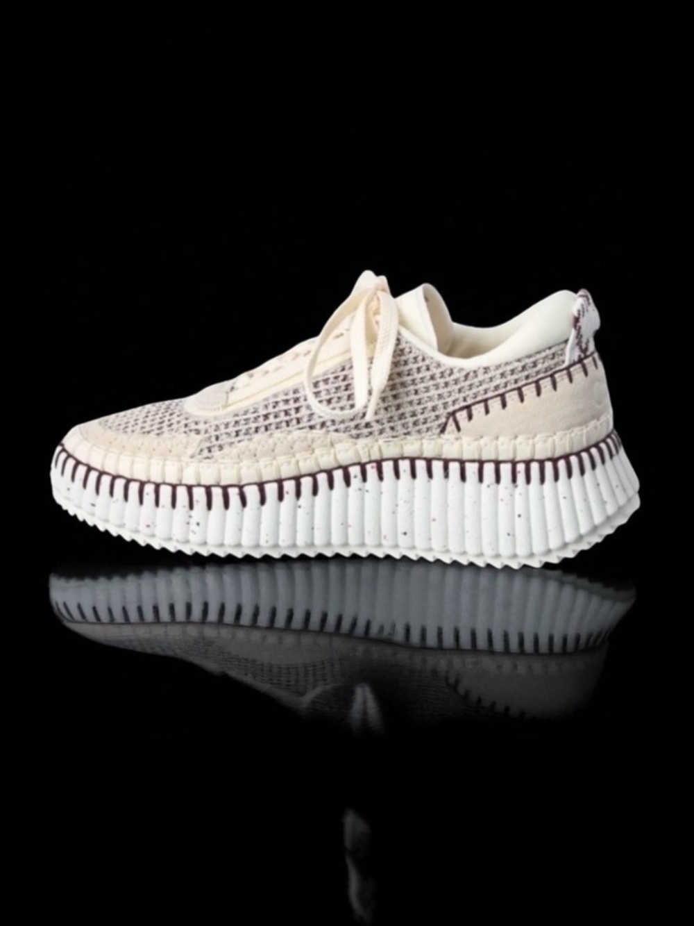 CHLOE Nama Embroidered Suede Mesh Sneakers Size EU 36